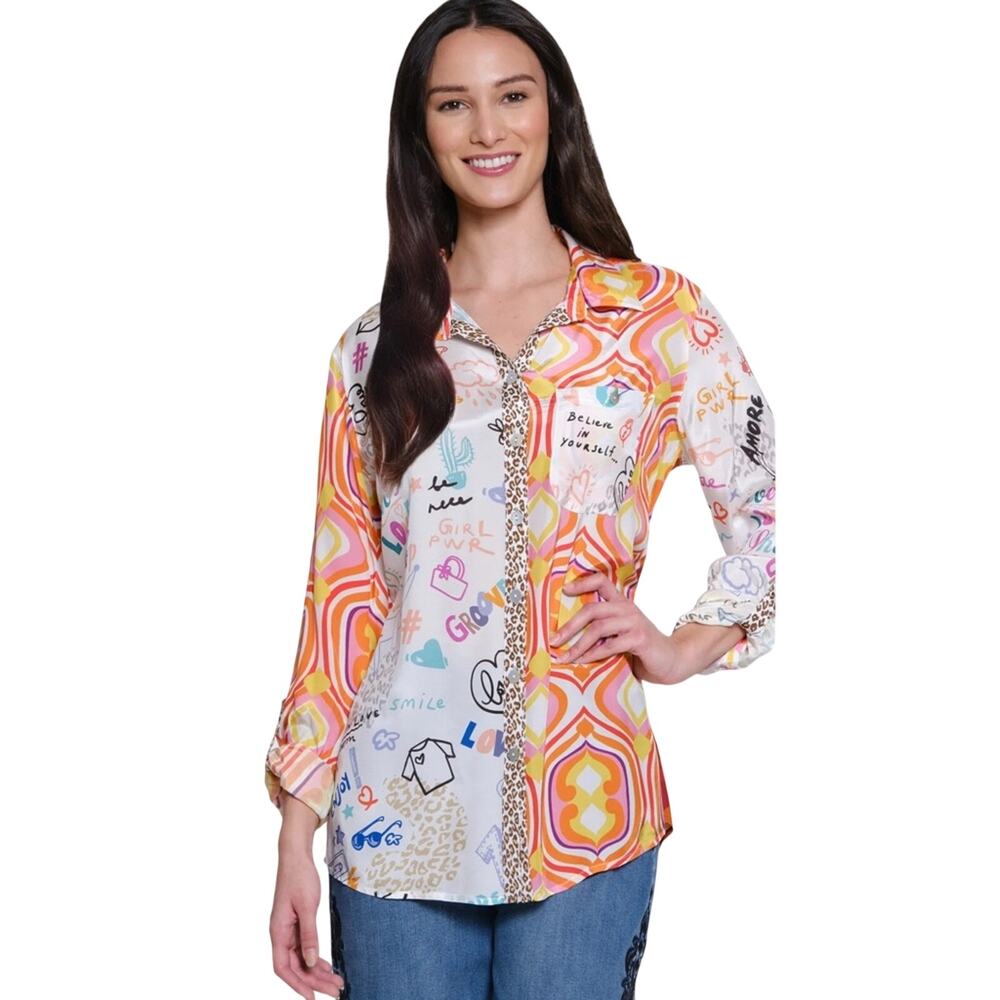 JOHN MARK NOVELTY MIXED PRINT tunic/Blouse in MULTI size 1X